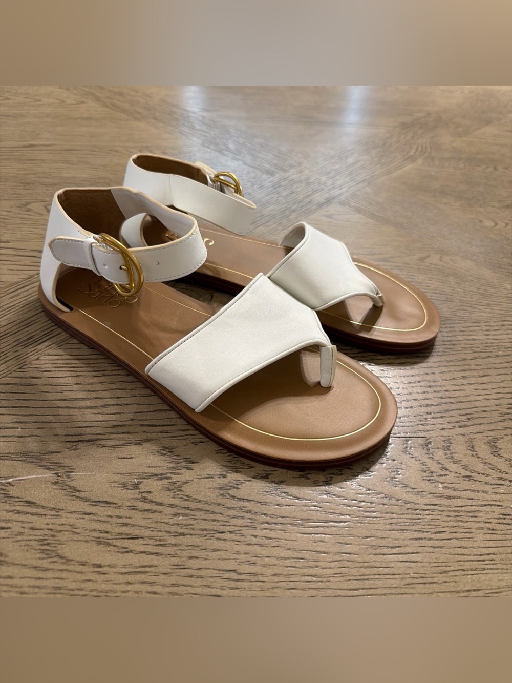 Franco Sarto Ruth Ankle Strap Thong Flat Sandals Women's Sandals Tan Brown 6